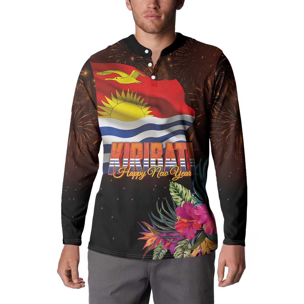 Kiribati Flag and Fireworks Button Sweatshirt First Place Welcome the New Year - Polynesian Pride