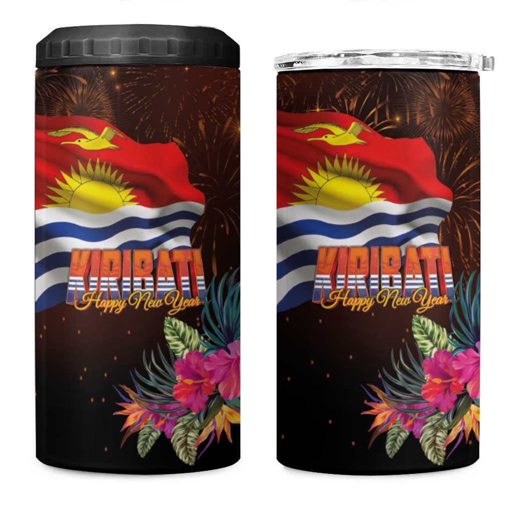 Kiribati Flag and Fireworks 4 in 1 Can Cooler Tumbler First Place Welcome the New Year - Polynesian Pride