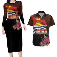 Kiribati Flag and Fireworks Couples Matching Long Sleeve Bodycon Dress and Hawaiian Shirt First Place Welcome the New Year - Polynesian Pride