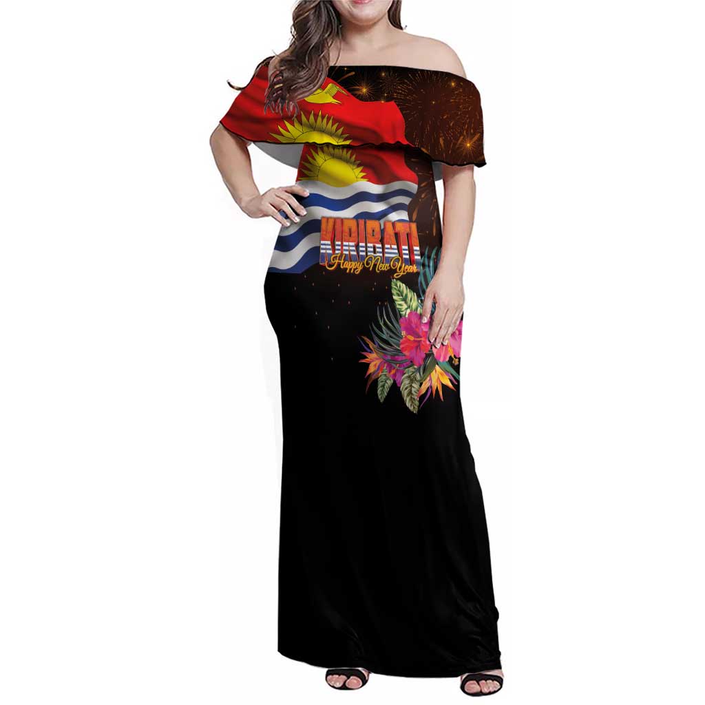 Kiribati Flag and Fireworks Family Matching Off Shoulder Maxi Dress and Hawaiian Shirt First Place Welcome the New Year - Polynesian Pride
