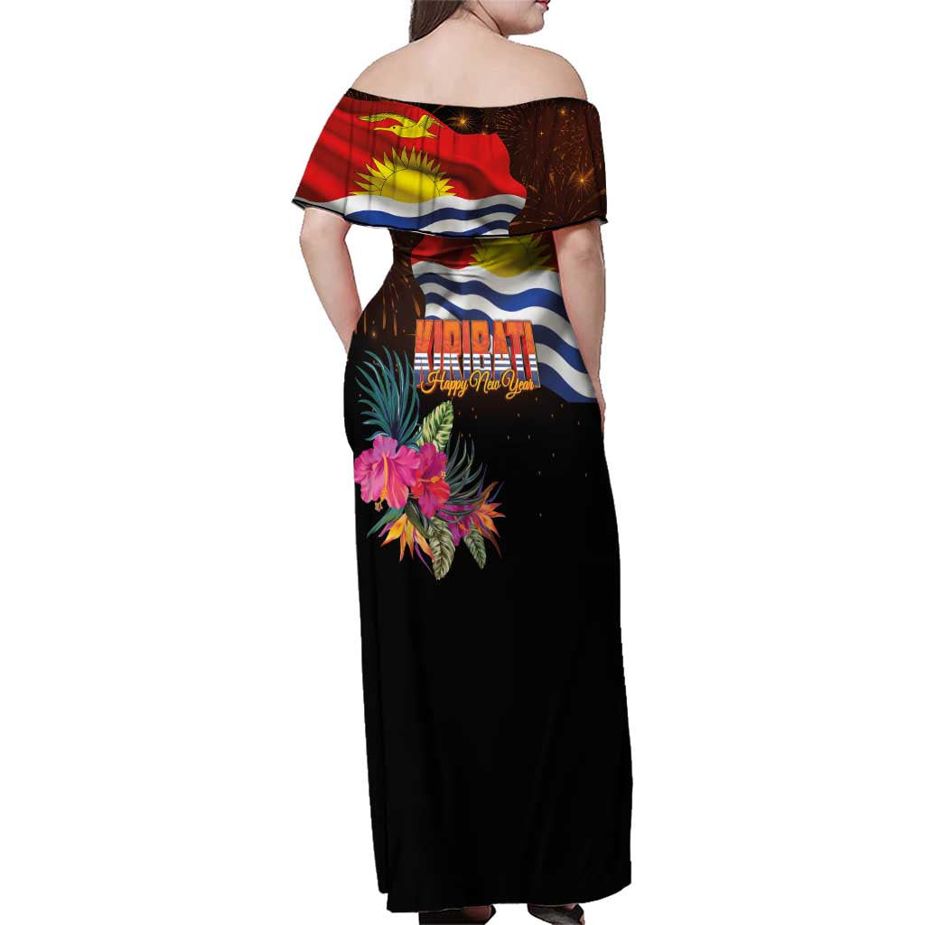 Kiribati Flag and Fireworks Family Matching Off Shoulder Maxi Dress and Hawaiian Shirt First Place Welcome the New Year - Polynesian Pride