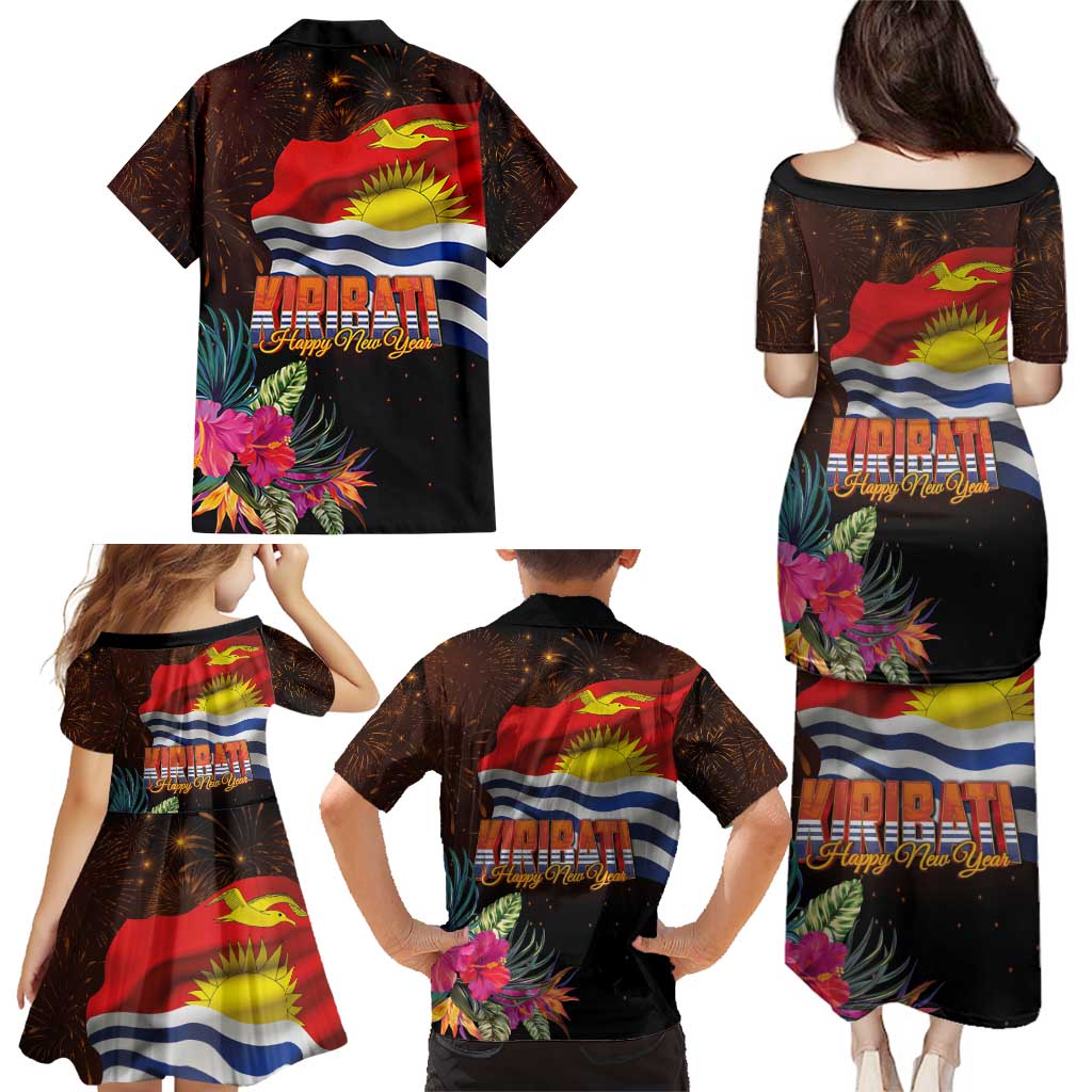 Kiribati Flag and Fireworks Family Matching Puletasi and Hawaiian Shirt First Place Welcome the New Year - Polynesian Pride