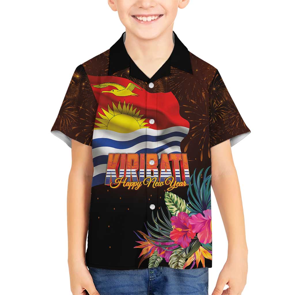 Kiribati Flag and Fireworks Family Matching Puletasi and Hawaiian Shirt First Place Welcome the New Year - Polynesian Pride