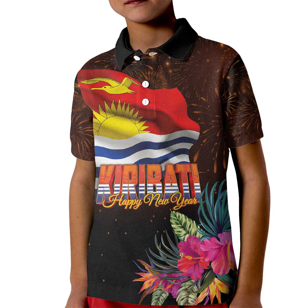 Kiribati Flag and Fireworks Kid Polo Shirt First Place Welcome the New Year - Polynesian Pride