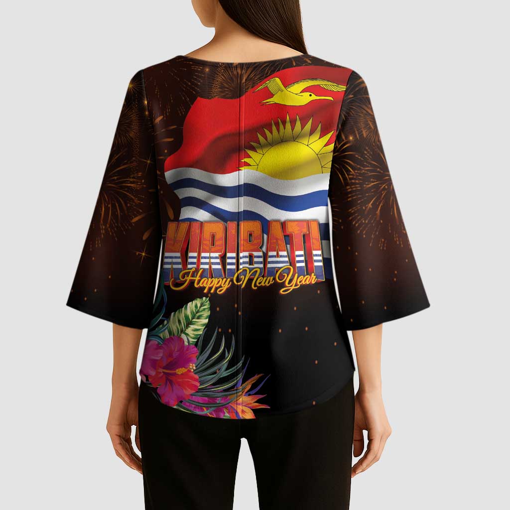 Kiribati Flag and Fireworks Kimono Sleeve Blouse First Place Welcome the New Year - Polynesian Pride