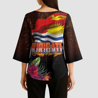 Kiribati Flag and Fireworks Kimono Sleeve Blouse First Place Welcome the New Year - Polynesian Pride