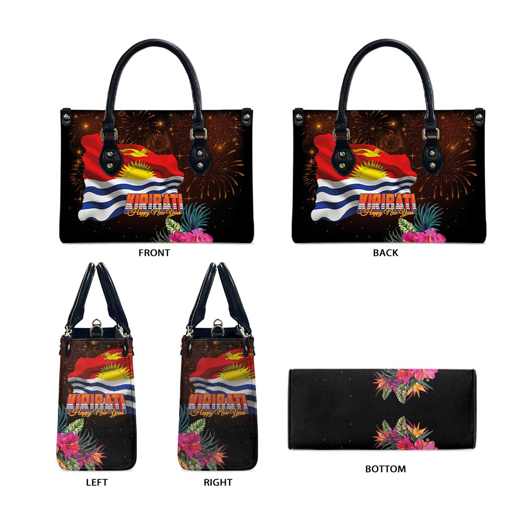 Kiribati Flag and Fireworks Leather Bag First Place Welcome the New Year - Polynesian Pride