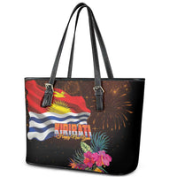 Kiribati Flag and Fireworks Leather Tote Bag First Place Welcome the New Year - Polynesian Pride