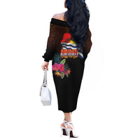 Kiribati Flag and Fireworks Off The Shoulder Long Sleeve Dress First Place Welcome the New Year - Polynesian Pride