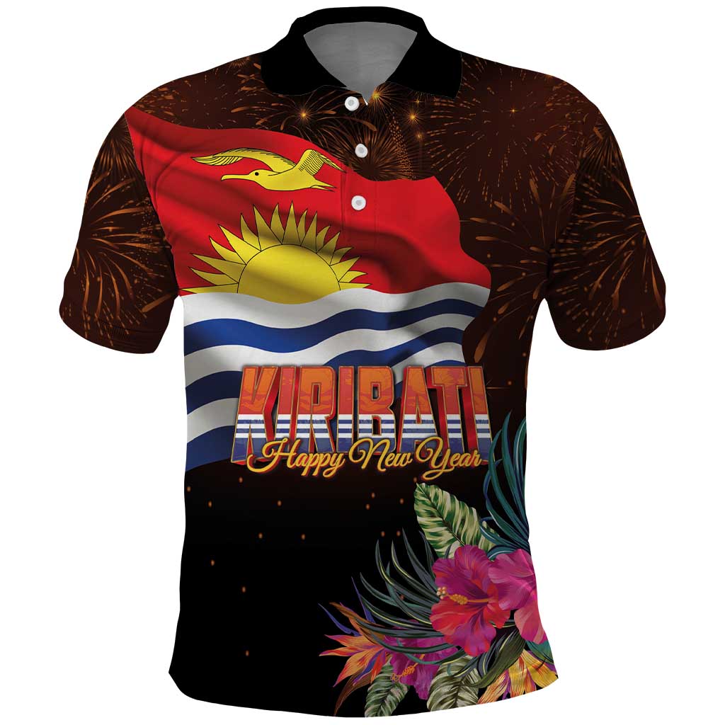 Kiribati Flag and Fireworks Polo Shirt First Place Welcome the New Year - Polynesian Pride