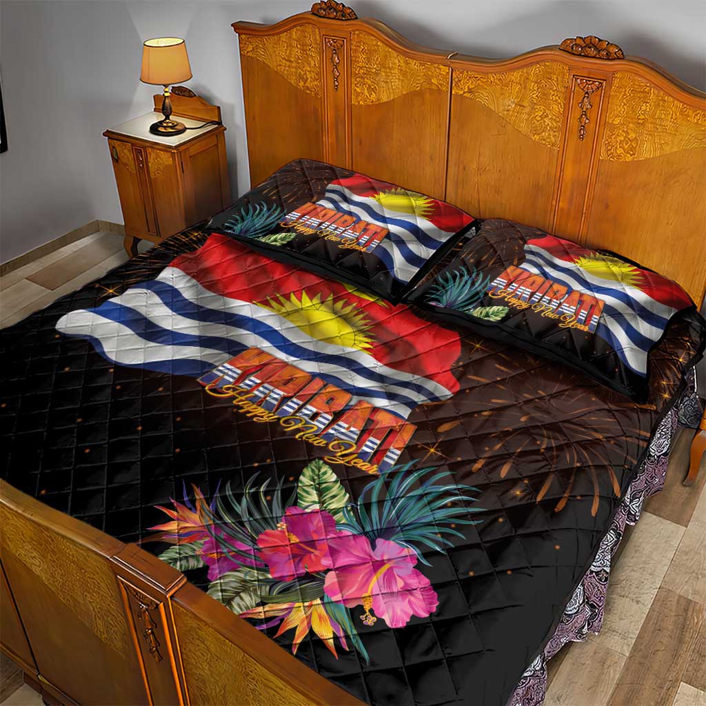 Kiribati Flag and Fireworks Quilt Bed Set First Place Welcome the New Year - Polynesian Pride