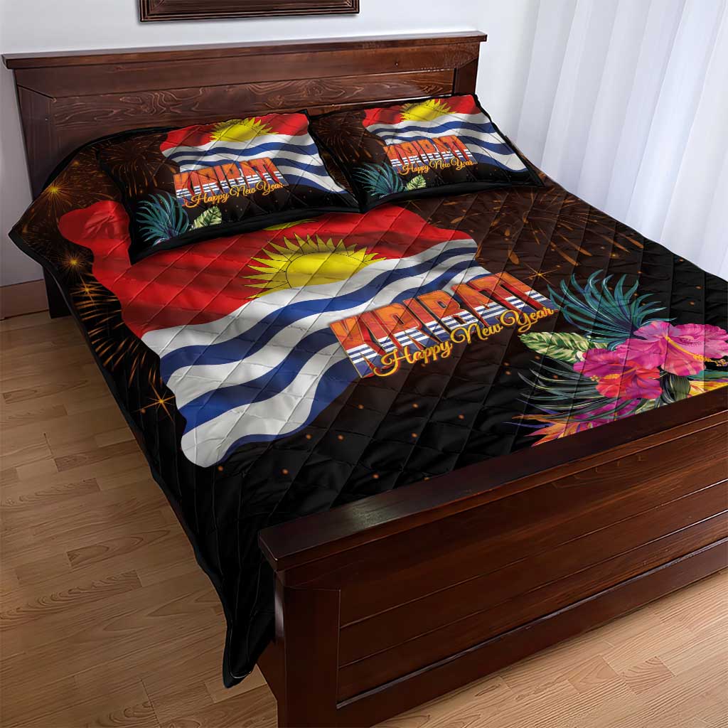 Kiribati Flag and Fireworks Quilt Bed Set First Place Welcome the New Year - Polynesian Pride