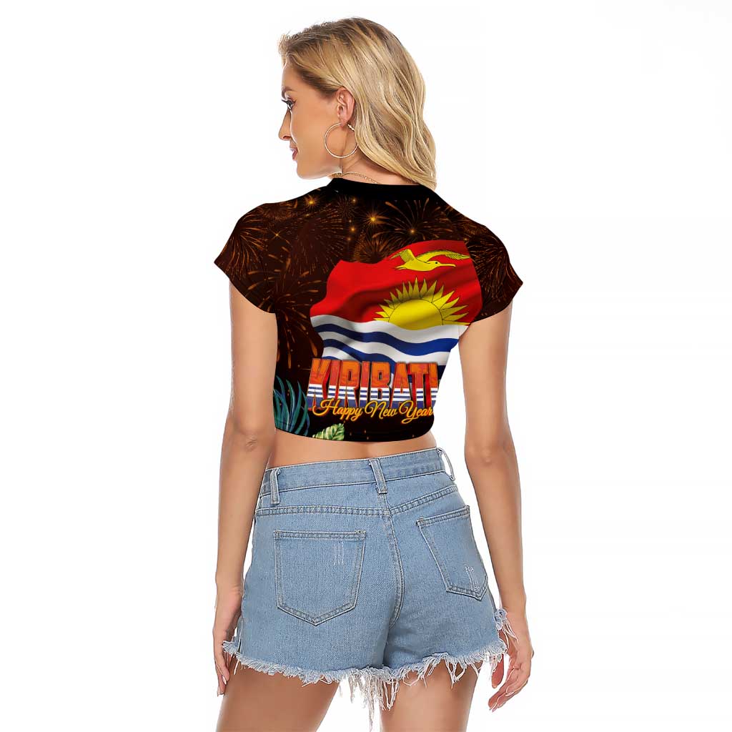 Kiribati Flag and Fireworks Raglan Cropped T Shirt First Place Welcome the New Year - Polynesian Pride