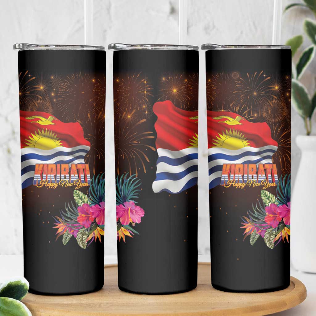 Kiribati Flag and Fireworks Skinny Tumbler First Place Welcome the New Year - Polynesian Pride