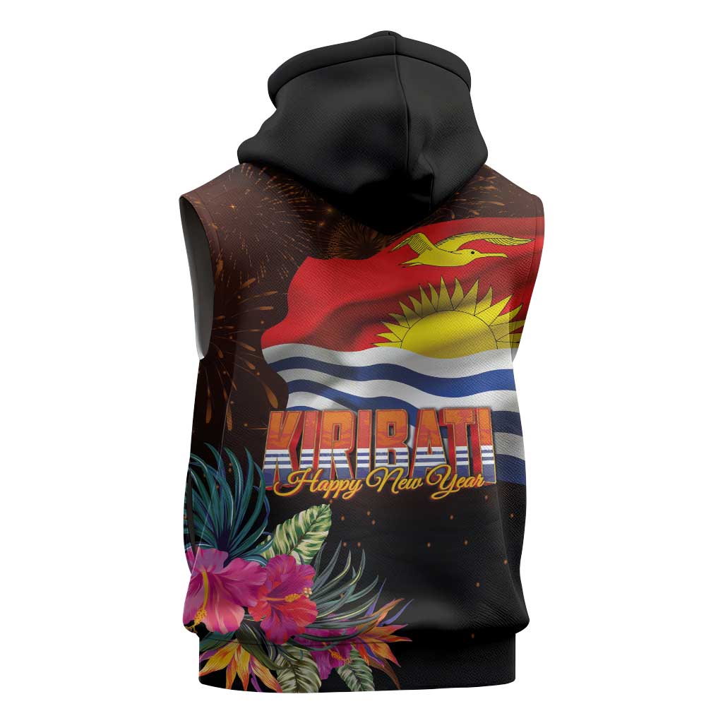 Kiribati Flag and Fireworks Sleeveless Hoodie First Place Welcome the New Year - Polynesian Pride