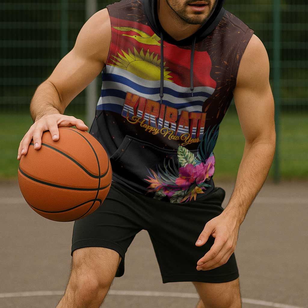 Kiribati Flag and Fireworks Sleeveless Hoodie First Place Welcome the New Year - Polynesian Pride