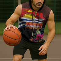 Kiribati Flag and Fireworks Sleeveless Zip Hoodie First Place Welcome the New Year - Polynesian Pride