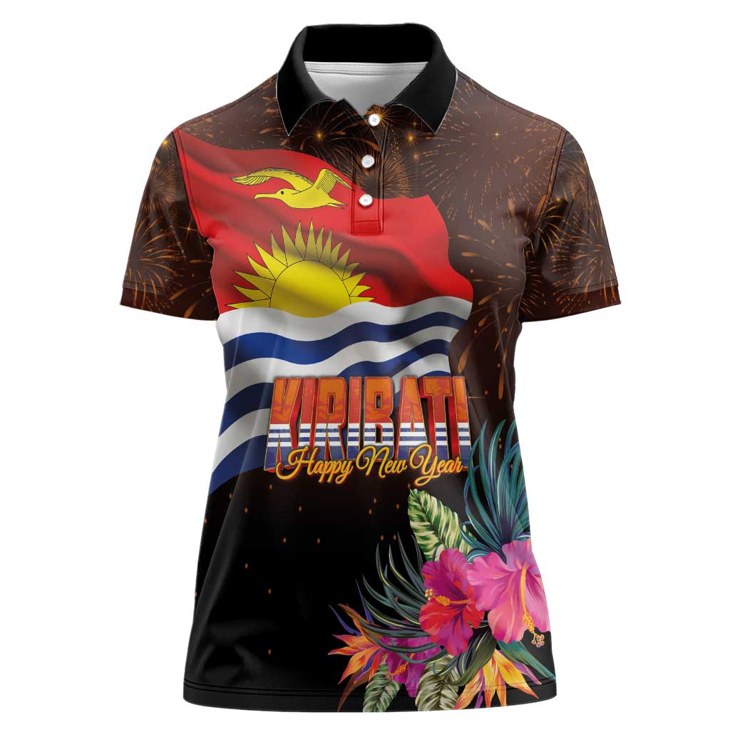 Kiribati Flag and Fireworks Women Polo Shirt First Place Welcome the New Year - Polynesian Pride