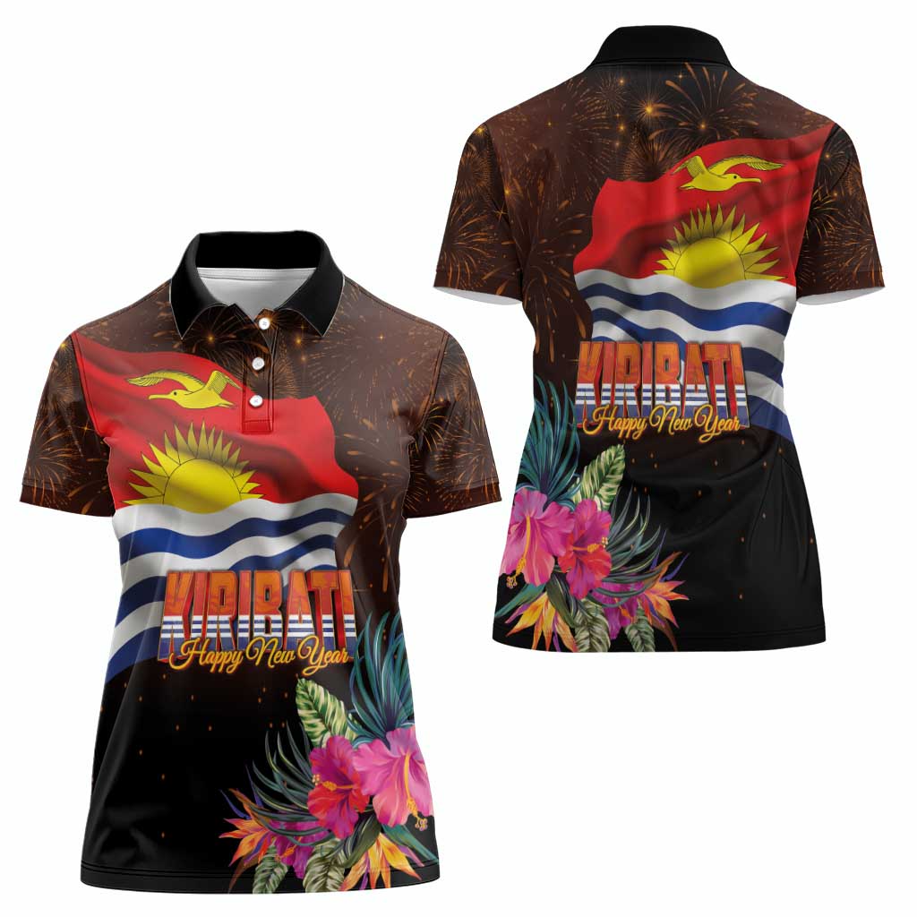 Kiribati Flag and Fireworks Women Polo Shirt First Place Welcome the New Year - Polynesian Pride