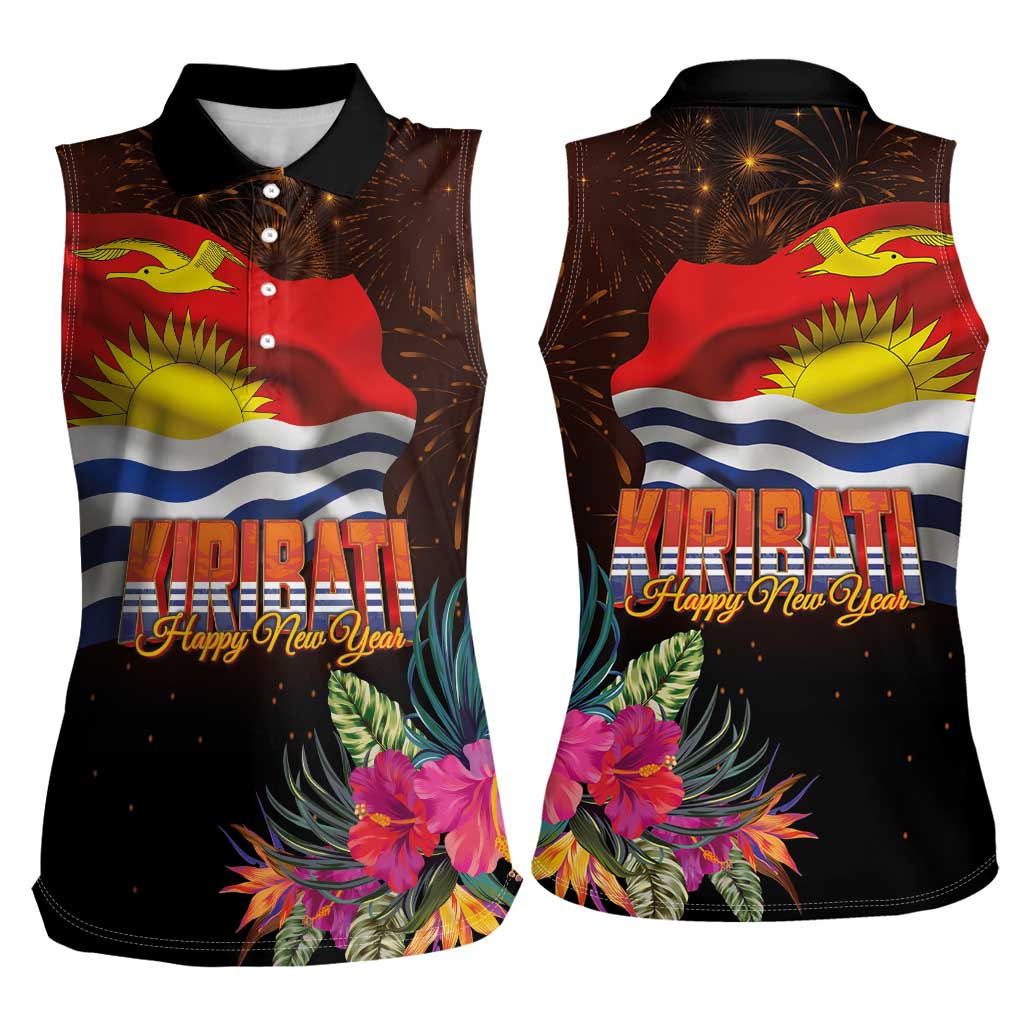 Kiribati Flag and Fireworks Women Sleeveless Polo Shirt First Place Welcome the New Year - Polynesian Pride