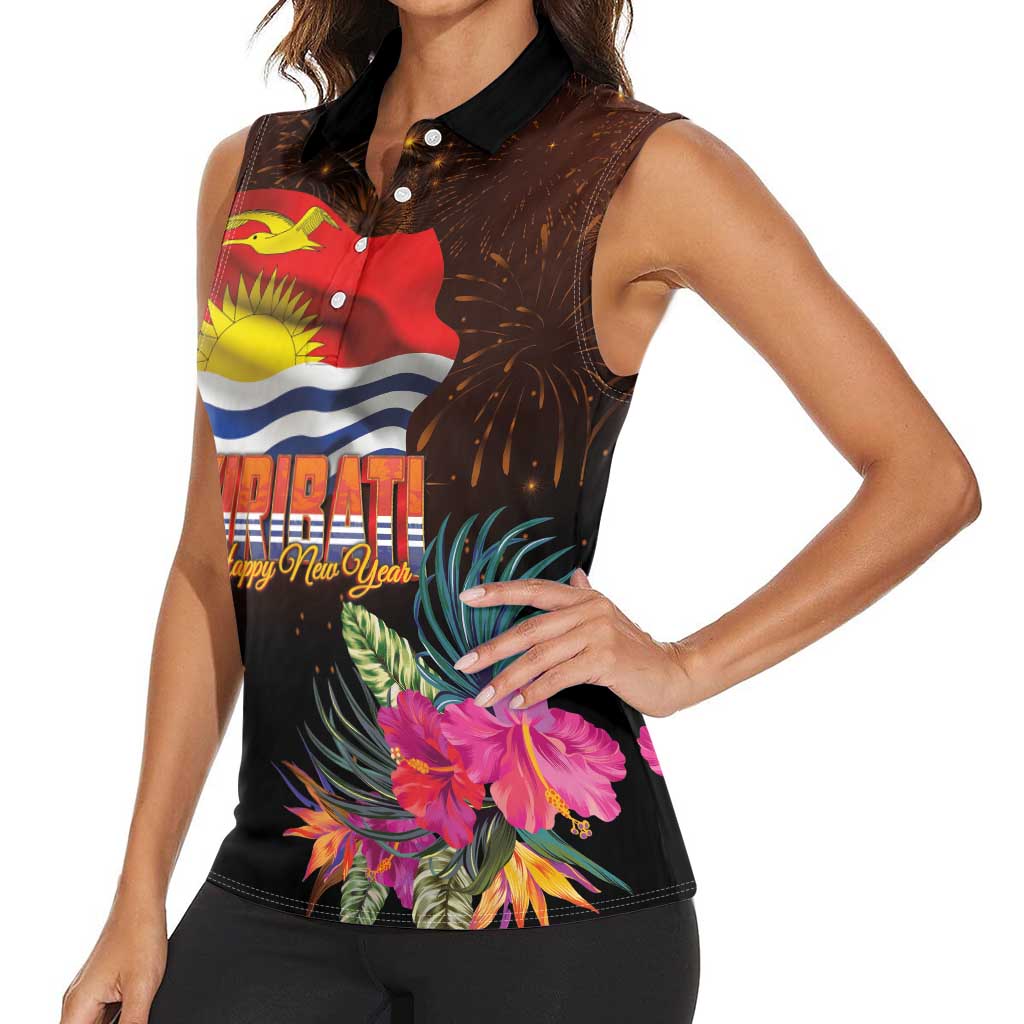 Kiribati Flag and Fireworks Women Sleeveless Polo Shirt First Place Welcome the New Year - Polynesian Pride