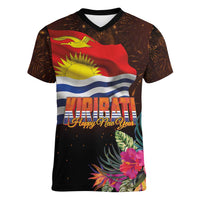 Kiribati Flag and Fireworks Women V-Neck T-Shirt First Place Welcome the New Year - Polynesian Pride