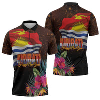 Kiribati Flag and Fireworks Zipper Polo Shirt First Place Welcome the New Year - Polynesian Pride