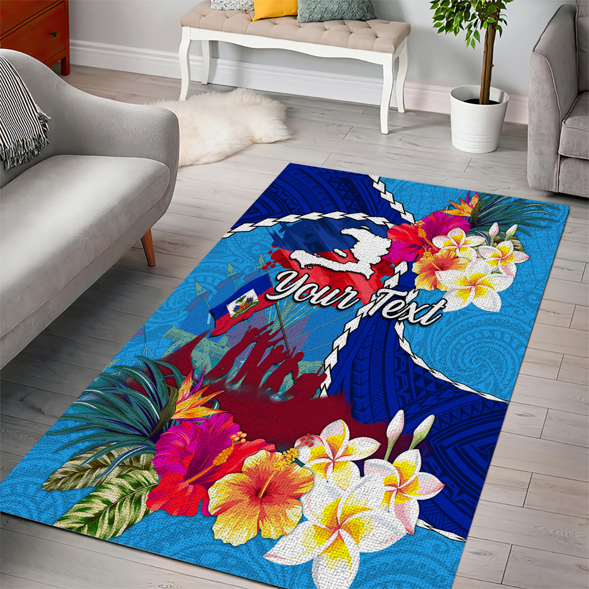 Personalised Haiti 220th Anniversary Independence Day Area Rug Ayiti Flower with Polynesian Pattern LT03 - Polynesian Pride