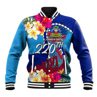 Personalised Haiti 220th Anniversary Independence Day Baseball Jacket Ayiti Flower with Polynesian Pattern LT03 Unisex Blue - Polynesian Pride