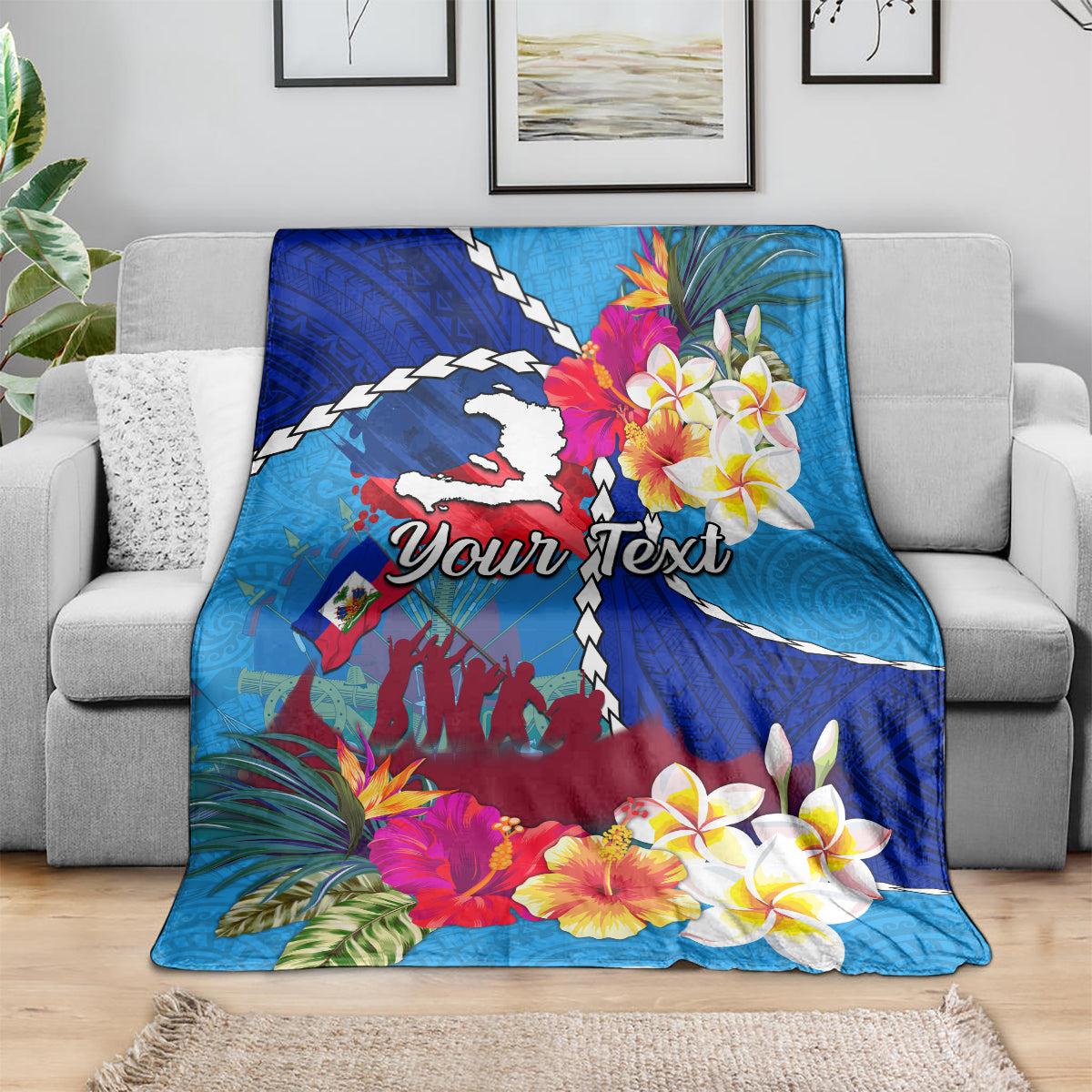 Personalised Haiti 220th Anniversary Independence Day Blanket Ayiti Flower with Polynesian Pattern LT03 - Polynesian Pride