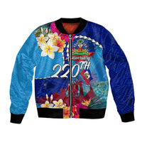 Personalised Haiti 220th Anniversary Independence Day Bomber Jacket Ayiti Flower with Polynesian Pattern LT03 Unisex Blue - Polynesian Pride