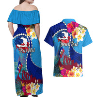 Personalised Haiti 220th Anniversary Independence Day Couples Matching Off Shoulder Maxi Dress and Hawaiian Shirt Ayiti Flower with Polynesian Pattern LT03 - Polynesian Pride