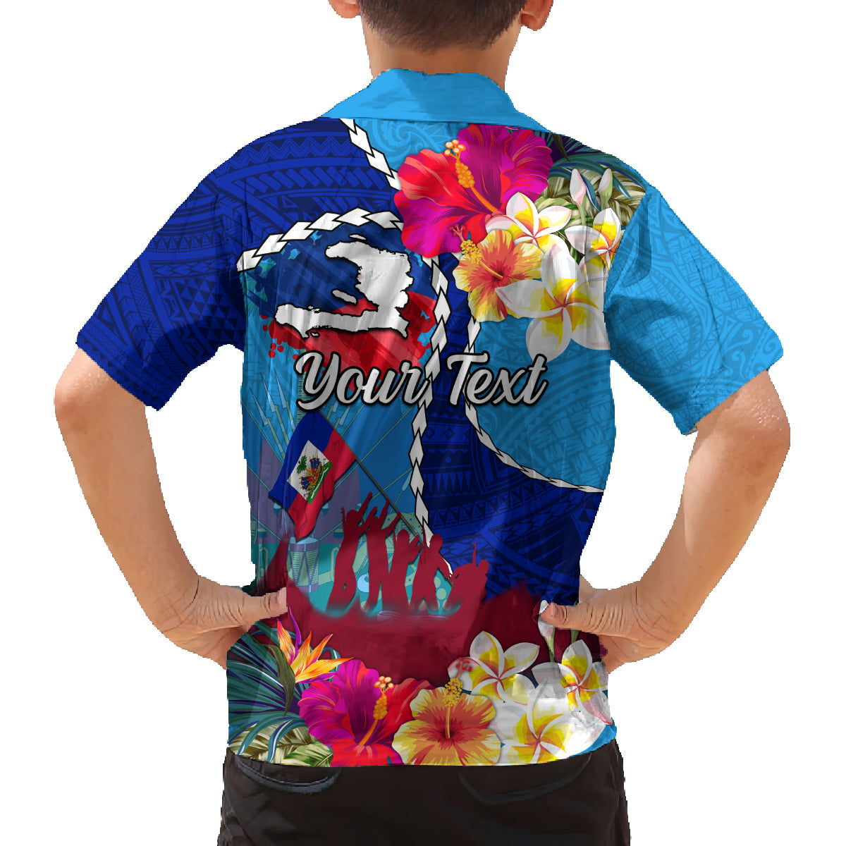 Personalised Haiti 220th Anniversary Independence Day Family Matching Tank Maxi Dress and Hawaiian Shirt Ayiti Flower with Polynesian Pattern LT03 - Polynesian Pride