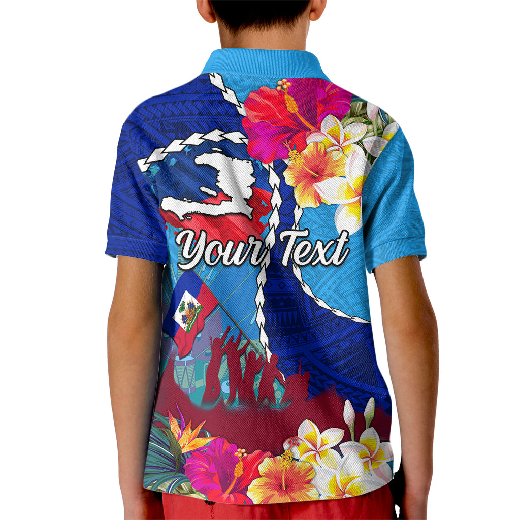 Personalised Haiti 220th Anniversary Independence Day Kid Polo Shirt Ayiti Flower with Polynesian Pattern LT03 - Polynesian Pride