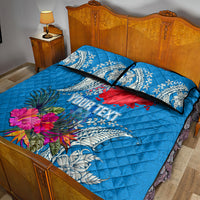Personalised Haiti Coat Of Arms Quilt Bed Set Repiblik d Ayiti Tropical Flower Blue Polynesian Pattern LT03 - Polynesian Pride
