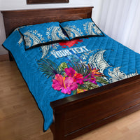Personalised Haiti Coat Of Arms Quilt Bed Set Repiblik d Ayiti Tropical Flower Blue Polynesian Pattern LT03 - Polynesian Pride