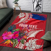 Personalised Haiti Coat Of Arms Area Rug Repiblik d Ayiti Tropical Flower Red Polynesian Pattern LT03 Red - Polynesian Pride