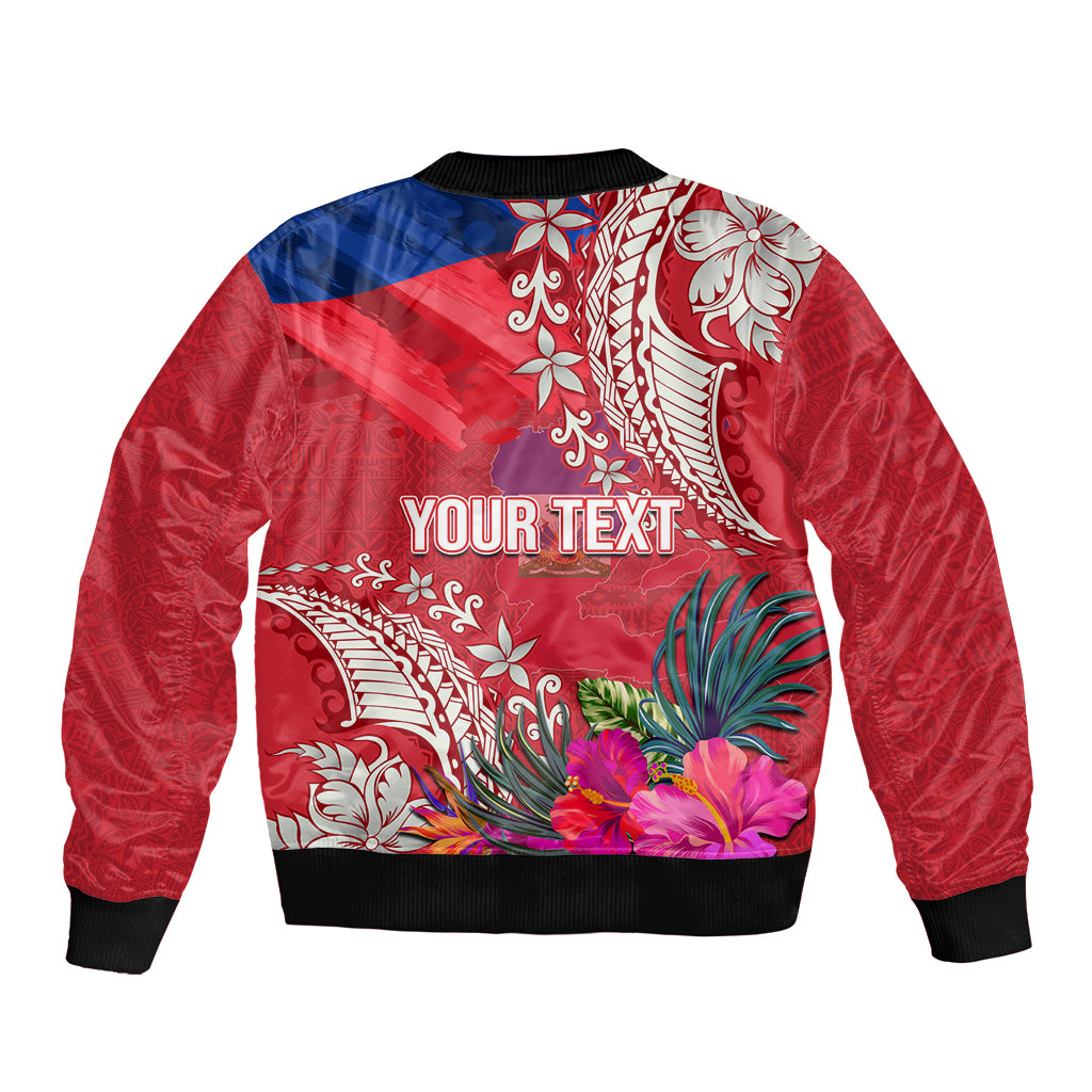 Personalised Haiti Coat Of Arms Bomber Jacket Repiblik d Ayiti Tropical Flower Red Polynesian Pattern LT03 - Polynesian Pride