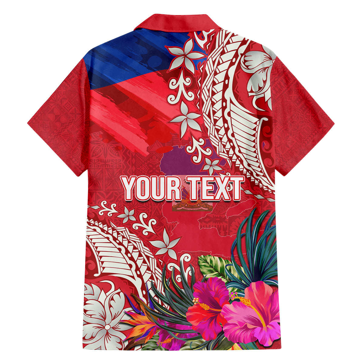 Personalised Haiti Coat Of Arms Family Matching Long Sleeve Bodycon Dress and Hawaiian Shirt Repiblik d Ayiti Tropical Flower Red Polynesian Pattern LT03 - Polynesian Pride