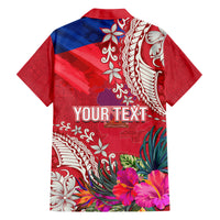 Personalised Haiti Coat Of Arms Family Matching Long Sleeve Bodycon Dress and Hawaiian Shirt Repiblik d Ayiti Tropical Flower Red Polynesian Pattern LT03 - Polynesian Pride