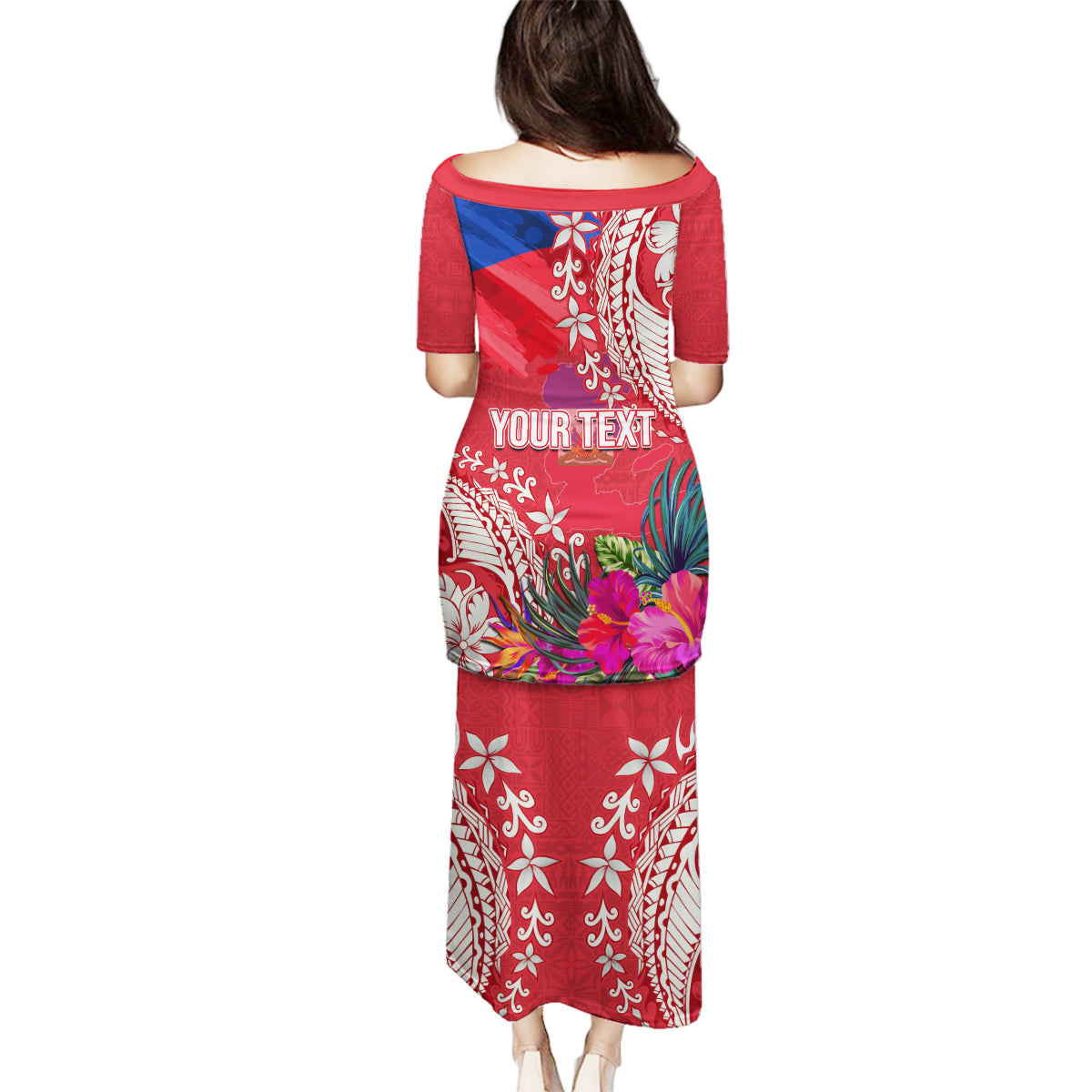 Personalised Haiti Coat Of Arms Family Matching Puletasi Dress and Hawaiian Shirt Repiblik d Ayiti Tropical Flower Red Polynesian Pattern LT03 - Polynesian Pride