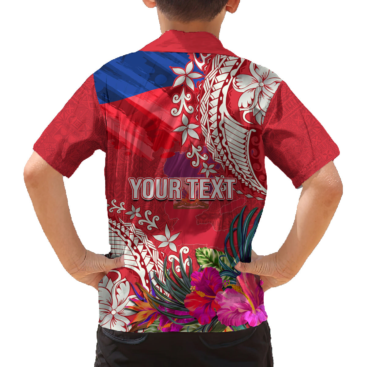 Personalised Haiti Coat Of Arms Family Matching Tank Maxi Dress and Hawaiian Shirt Repiblik d Ayiti Tropical Flower Red Polynesian Pattern LT03 - Polynesian Pride