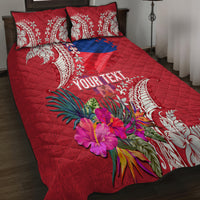 Personalised Haiti Coat Of Arms Quilt Bed Set Repiblik d Ayiti Tropical Flower Red Polynesian Pattern LT03 - Polynesian Pride