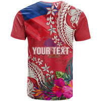 Personalised Haiti Coat Of Arms T Shirt Repiblik d Ayiti Tropical Flower Red Polynesian Pattern LT03 - Polynesian Pride