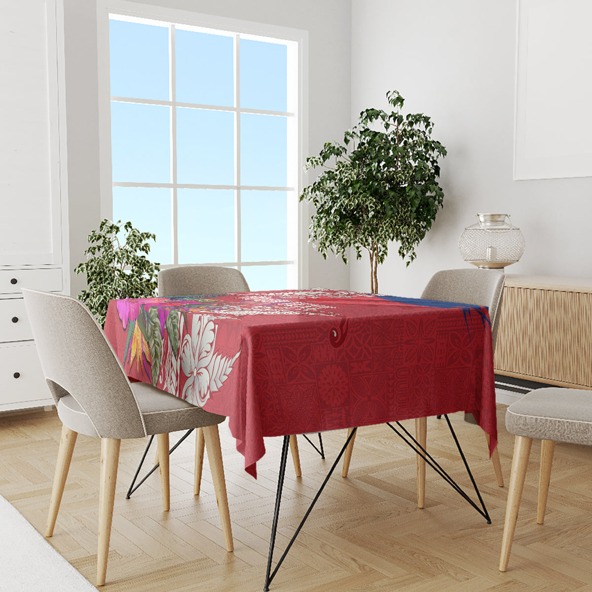 Personalised Haiti Coat Of Arms Tablecloth Repiblik d Ayiti Tropical Flower Red Polynesian Pattern LT03 - Polynesian Pride