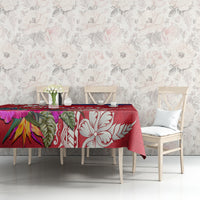 Personalised Haiti Coat Of Arms Tablecloth Repiblik d Ayiti Tropical Flower Red Polynesian Pattern LT03 - Polynesian Pride