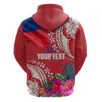 Personalised Haiti Coat Of Arms Zip Hoodie Repiblik d Ayiti Tropical Flower Red Polynesian Pattern LT03 - Polynesian Pride