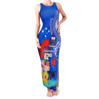 Personalised Samoa 62nd Anniversary Independence Day Family Matching Tank Maxi Dress and Hawaiian Shirt Samoan Tribal Flag Style LT03 Mom's Dress Blue - Polynesian Pride