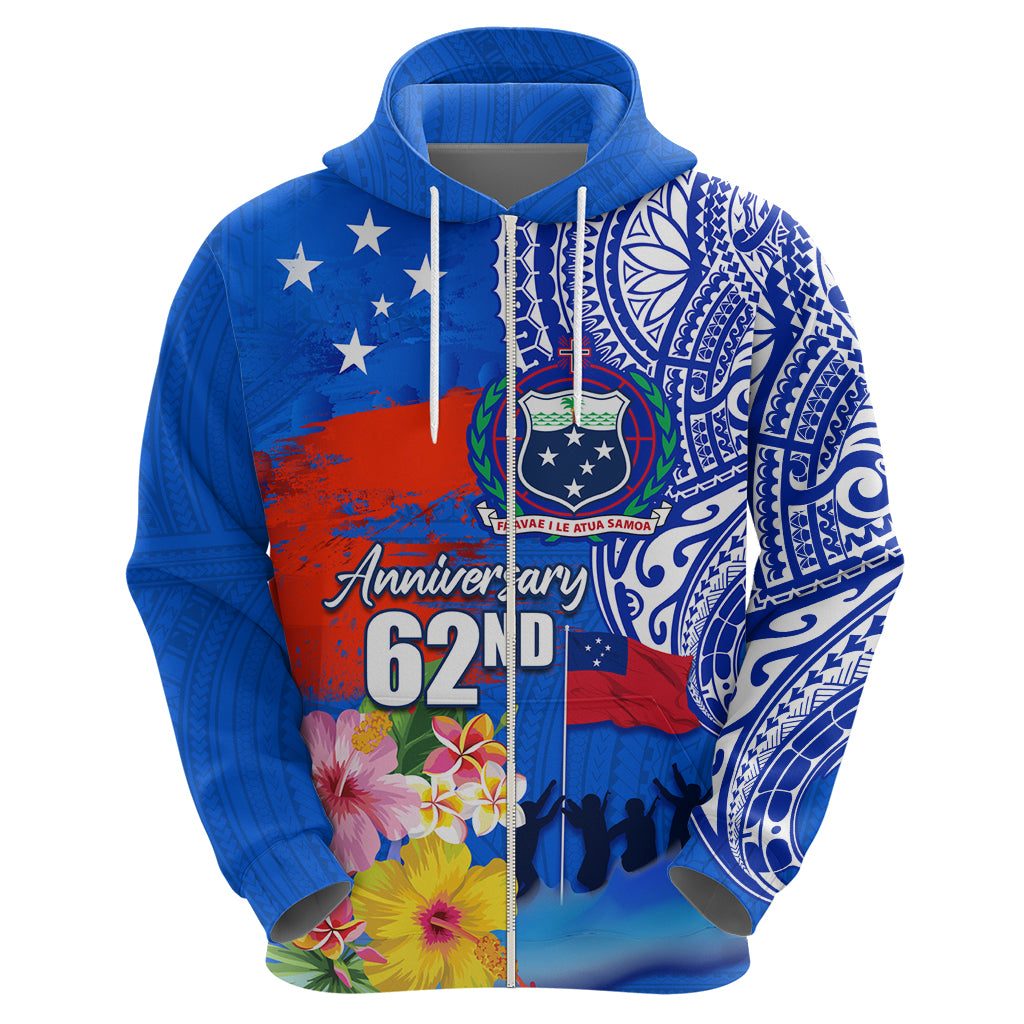 Personalised Samoa 62nd Anniversary Independence Day Zip Hoodie Samoan Tribal Flag Style LT03 - Polynesian Pride