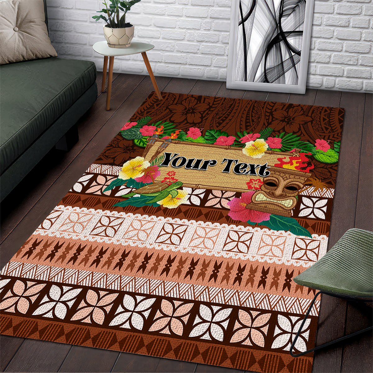 Pasifika Festival Auckland Area Rug Polynesian Tribal with Pacific Pattern Brown Color